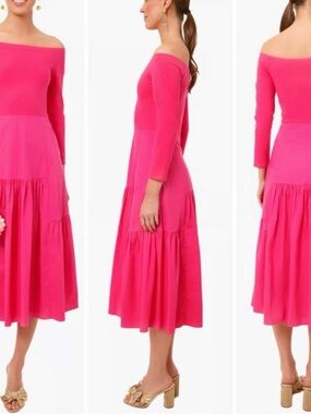 Tuckernuck Hot Pink Off-Shoulder Tiered Midi Dress